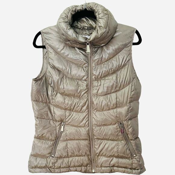 Calvin Klein Women's Silver Puffer Vest Size M Full-Zip Quilted Mock Neck - Picture 1 of 9